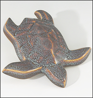Image of Baby Sea Turtle sculpture in starfield blue glaze, seen  from above, facing down.