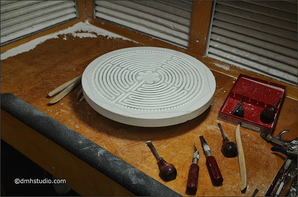 carving the finger labyrinth in plaster