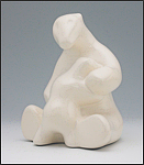Image of mother and child polar bear sculpture in carrara white, portrait facing out to the viewer.