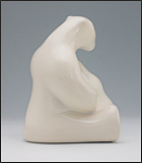 Image of mother and child polar bear sculpture in carrara white, portrait facing to the viewers right.