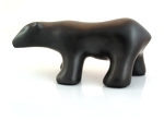 Image of walking polar bear sculpture in diamond black glaze, profile facing left.