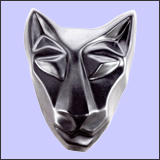 Image of sister cat mask with silver highlights. Portrait facing the viewer.