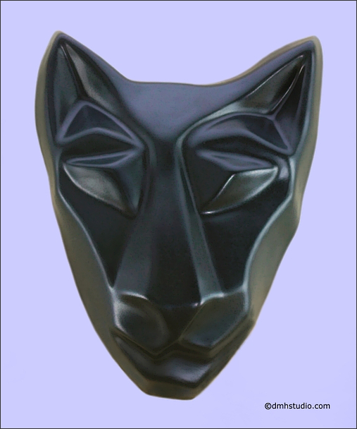 Large image of sister cat mask in diamond black. Portrait facing the viewer.